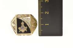 10K Yellow Gold Black Onyx Masonic Inlay Men's Retro Ring