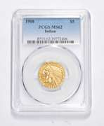 MS62 1908 $5.00 Indian Head Gold Half Eagle - Graded PCGS