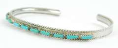 Early Native American Small Sterling Turquoise Cuff