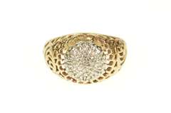 10K Yellow Gold Rounded Scroll Filigree Diamond Graduated Ring