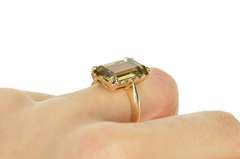 10K Yellow Gold Emerald Cut Smoky Quartz Solitaire Statement Ring