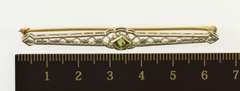 14K White Gold Princess Peridot Art Deco Filigree Bar Pin/Brooch