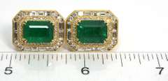 18K Yellow Gold Emerald & Diamond Earrings