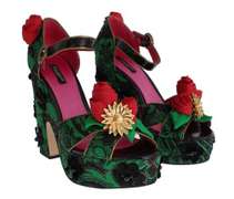 DOLCE & GABBANA  Green Brocade Snakeskin Roses Crystal Shoes