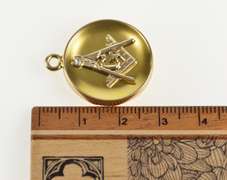 14K Yellow Gold Masonic Compass Square Monogram Locket Pendant