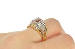 14K Yellow Gold Pink Topaz Diamond Leaf Cluster Statement Ring