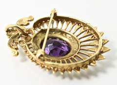 Stunning Antique Amethyst and Seedpearl 14K Brooch