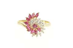 14K Yellow Gold Marquise Ruby Diamond Fanned Swirl Cocktail Ring