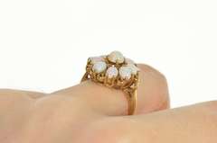 10K Yellow Gold Victorian Natural Opal Halo Statement Cocktail Ring