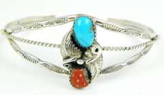 Sterling Native American Turquoise/Coral Cuff