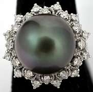 Tahitian Pearl & Diamond Ring in Platinum