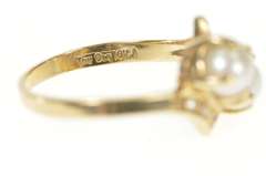 10K Yellow Gold Two Pearl Diamond Accent Bypass Engagement Ring