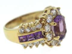 Vintage Amethyst and Crystal Sterling Silver Ring
