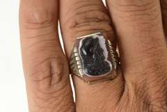 14K White Gold Carved Knight Two Face Cameo Statement Ring