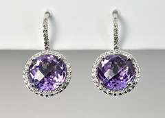 Stylish Amethyst & Diamond Earrings in 14k WG