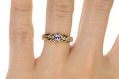 10K Yellow Gold Oval Tanzanite Diamond Accent Wavy Ring