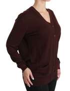 DOLCE & GABBANA  Maroon V-neck Cardigan Top Virgin Wool Sweater
