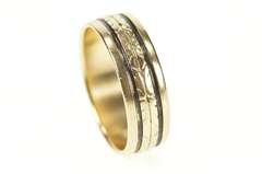 14K Yellow Gold 6.9mm 1940's Black Enamel Leaf Vine Band Ring