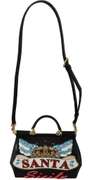 DOLCE & GABBANA Black Santa Cross Body Crystal SICILY Leather Satchel Borse Bag