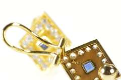 14K Yellow Gold Squared Cubic Zirconia Halo Clip Back Earrings