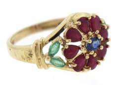 Amazing Ruby, Emerald & Sapphire Flower Ring