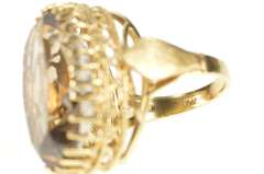 10K Yellow Gold 1960's Ornate Oval Smoky Quartz Cocktail Ring