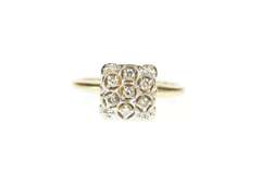 10K Yellow Gold Retro Squared Diamond Cluster Raised Cocktail Ring