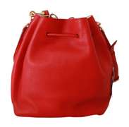 DOLCE & GABBANA  Red Drawstring Bucket Women Shoulder Borse Leather Bag