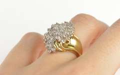14K Yellow Gold Swirl Design Diamond Cluster Bypass Cocktail Ring