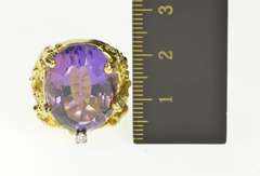 14K Yellow Gold Massive Amethyst Diamond Abstract Cocktail Ring