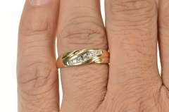 10K Yellow Gold Wavy Diamond Channel Men's Wedding Band Ring