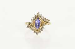 14K Yellow Gold 1.15 Ctw Tanzanite Diamond Bypass Engagement Ring