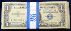 Pack of One Hundred Circulated One Dollar Silver Certificates