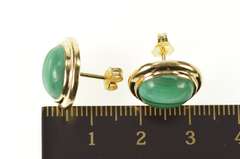 14K Yellow Gold Oval Malachite Cabochon Retro Stud Earrings