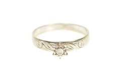 10K White Gold Retro Diamond Solitaire Cross Accent Promise Ring