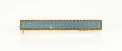 14K Yellow Gold Retro Blue Enamel Ornate Etched Bar Pin/Brooch