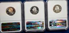 Lot of 3 Proof 70 Ultra Deep Cameo NGC 2006 State Quarters North Dakota, Nebraska, Nevada