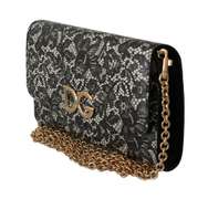 DOLCE & GABBANA  Black Floral Lace Evening Long Leather Bag