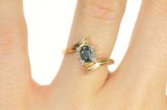 10K Yellow Gold Oval Green Blue Sapphire Diamond Bypass Ring