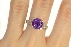 10K Yellow Gold Round Amethyst Diamond Accent Statement Ring