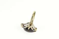 14K Yellow Gold 1930's Pear Black Onyx Diamond Scroll Ornate Ring