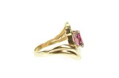 10K Yellow Gold Oval Purple Tourmaline Diamond Swirl Bypass Ring