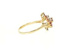 14K Yellow Gold Marquise Ruby Diamond Fanned Swirl Cocktail Ring