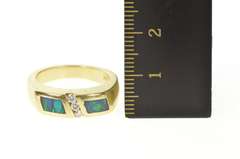 14K Yellow Gold Inlaid Black Opal Diamond Squared Band Ring