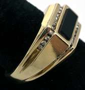 Heavy Onyx & Diamond Ring in Yellow Gold