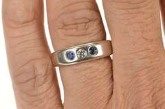 14K White Gold 0.30 Ctw Sapphire Diamond Men's Wedding Ring