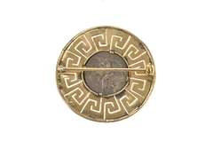 10K Yellow Gold Ancient Greek Coin Wave Pattern Statement Pin/Brooch