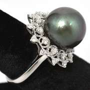 Tahitian Pearl & Diamond Ring in Platinum