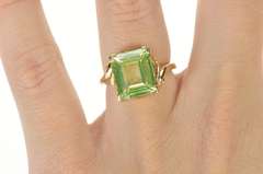 10K Yellow Gold Emerald Cut Lemon Lime Quartz Cocktail Ring