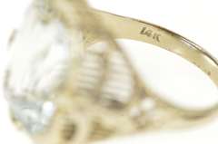 14K White Gold Art Deco Ornate Filigree Blue Topaz Statement Ring